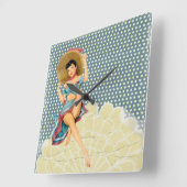 レトロのシックなピンナップの女の子 スクエア壁時計 (傾斜)