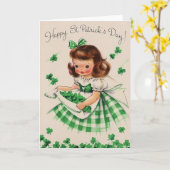レトロのシャムロックのアイルランドの女の子のセントパトリックの日カード カード (黄色い花)