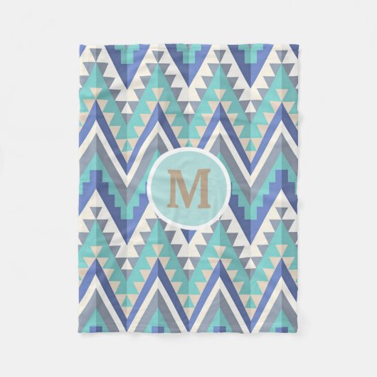 レトロのジグザグ形のシェブロンのティール(緑がかった色)のブルーグレーの暗灰色の白 フリースブランケット (正面)
