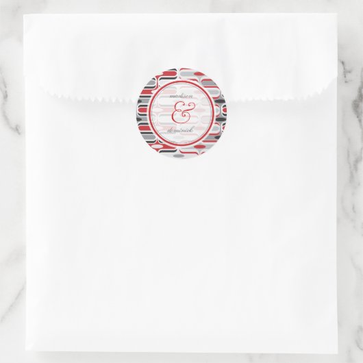 レトロのジグザグ形の赤いOgeeモダンなパターン結婚式のステッカー ラウンドシール (バッグ)