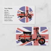 レトロのスクーターによって風化させる英国国旗のデザイン 名刺 (正面/裏面)