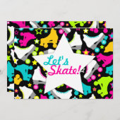 レトロのスケートの招待状は"スケートで滑ろう! " 招待状 (正面/裏面)