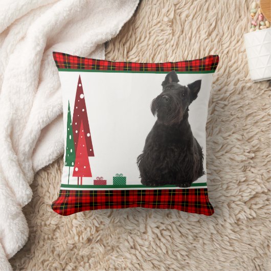 レトロのスコッチテリアのクリスマスの枕 クッション (ブランケット)