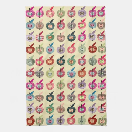 レトロのスタイルのかわいいりんご キッチンタオル (縦)