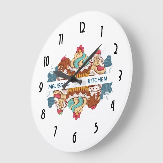 レトロのスタイルのカップケーキの甘いデザートの台所 ラージ壁時計 (傾斜)