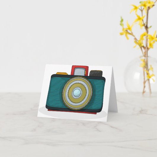 レトロのスタイルのカメラのメッセージカード カード (黄色い花)
