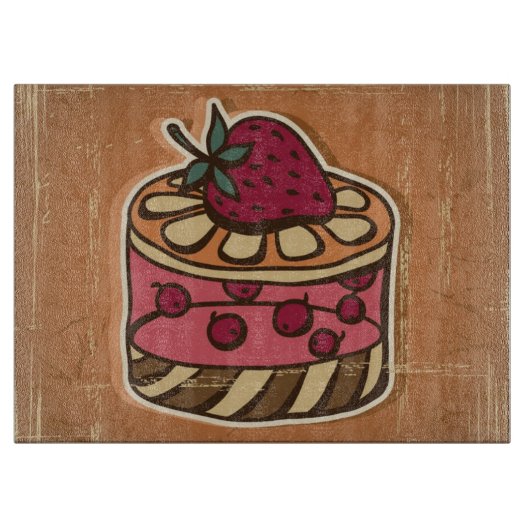 レトロのスタイルのケーキのイラストレーション カッティングボード (正面)