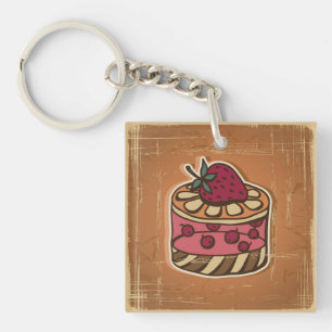 レトロのスタイルのケーキのイラストレーション キーホルダー