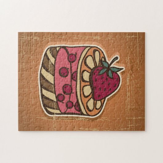 レトロのスタイルのケーキのイラストレーション ジグソーパズル (横)