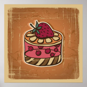 レトロのスタイルのケーキのイラストレーション ポスター