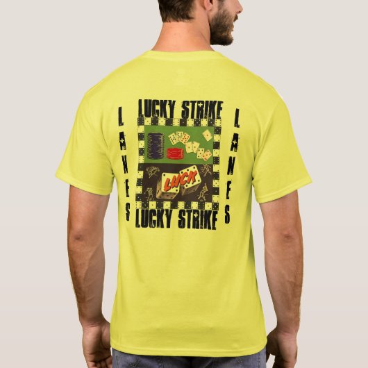 レトロのスタイルのワイシャツの幸運な殴打のボーリングのボウリングをする人、クリケットの投手 Tシャツ (裏面)