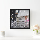 レトロのスタイルの五十年代のダイナーの結婚式のカップル スクエア壁時計 (ホーム)