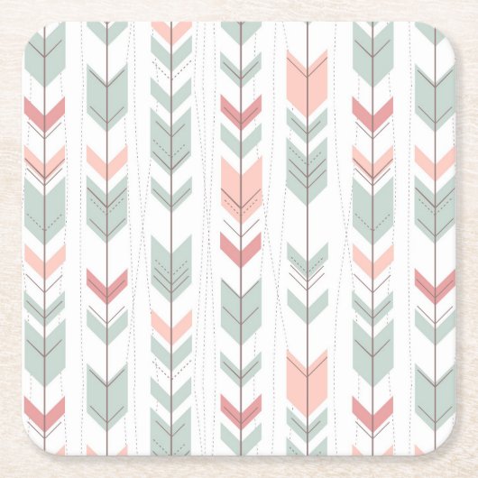 レトロのスタイルの幾何学的なパターン スクエアペーパーコースター (正面)