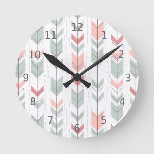 レトロのスタイルの幾何学的なパターン ラウンド壁時計 (正面)