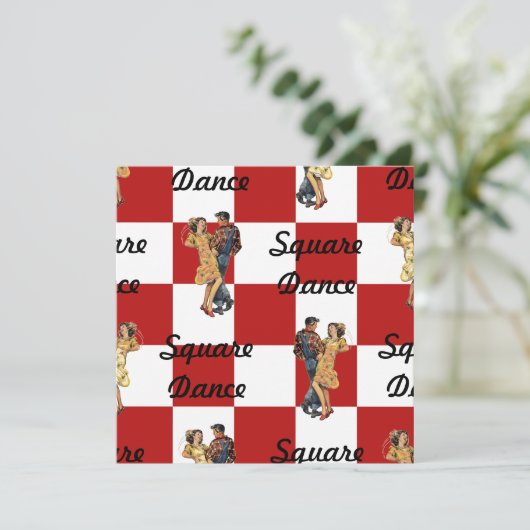 レトロのスタイルの招待状の赤い白はスクエアダンスを点検しました 招待状 (スタンド正面)