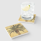 レトロのスタイルの熱帯島のヴィンテージのヤシの木 ストーンコースター (横)