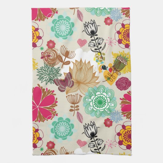 レトロのスタイルの花パターン キッチンタオル (縦)