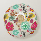 レトロのスタイルの花パターン ラウンドクッション (裏面)