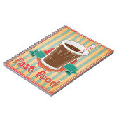 レトロのスタイルの飲み物が付いているファースト・フードの背景 ノートブック (左側)