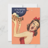 レトロのスタイルの驚きのパーティの招待状の気球gal 招待状 (正面)