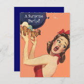 レトロのスタイルの驚きのパーティの招待状の気球gal 招待状 (正面/裏面)