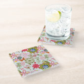 レトロのスタイル2の花パターン ガラスコースター (アングル)