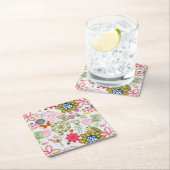 レトロのスタイル2の花パターン スクエアペーパーコースター (インサイチュ)