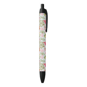 レトロのスタイル2の花パターン 黒ボールペン