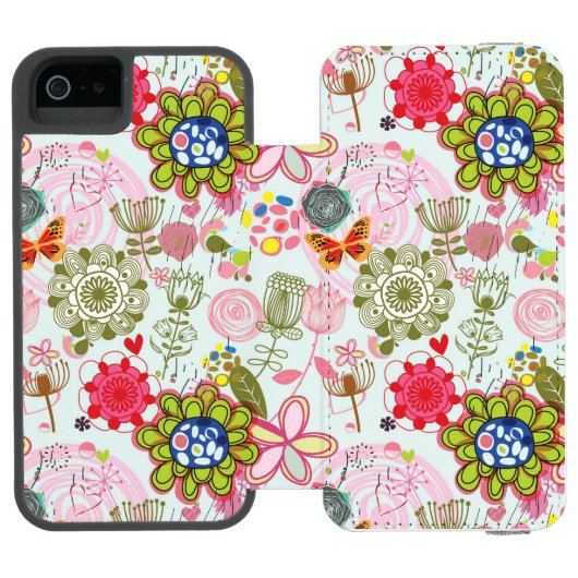 レトロのスタイル2の花パターン INCIPIO iPhoneウォレットケース (フォリオ Open)