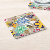 レトロのスタイル3の花パターン スクエアペーパーコースター (アングル)