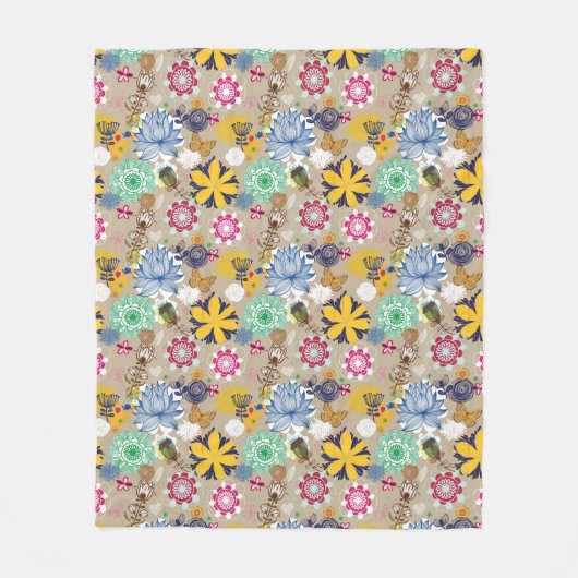 レトロのスタイル3の花パターン フリースブランケット (正面)