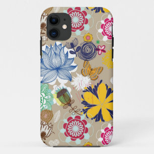 レトロのスタイル3の花パターン iPhone 11 ケース