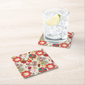 レトロのスタイル4の花パターン スクエアペーパーコースター (インサイチュ)