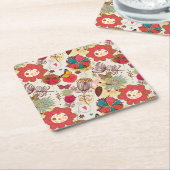レトロのスタイル4の花パターン スクエアペーパーコースター (アングル)