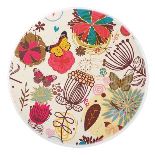 レトロのスタイル4の花パターン セラミックノブ (正面)