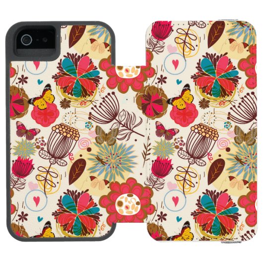 レトロのスタイル4の花パターン INCIPIO iPhoneウォレットケース (フォリオ Open)