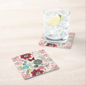 レトロのスタイル5の花パターン スクエアペーパーコースター (インサイチュ)