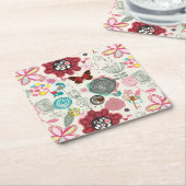 レトロのスタイル5の花パターン スクエアペーパーコースター (アングル)