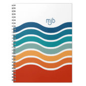 レトロのストライプ波状のパターンとモノグラム ノートブック (正面)