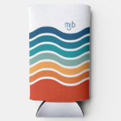 レトロのストライプ波状パターンとモノグラム スリム缶クーラー (正面)