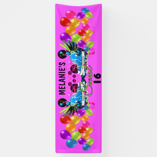 レトロのスニーカーの渦巻の気球の菓子16は名前を加えます 横断幕 (縦)