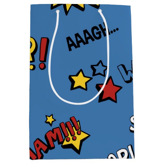 レトロのスーパーヒーローはパターンをからかいます ミディアムペーパーバッグ (正面)