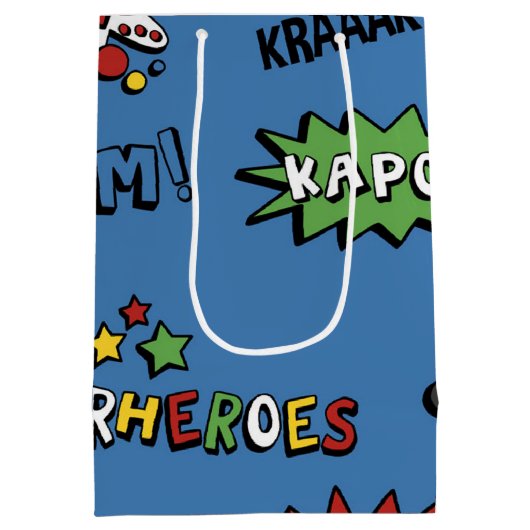 レトロのスーパーヒーローはパターンをからかいます ミディアムペーパーバッグ (裏面)