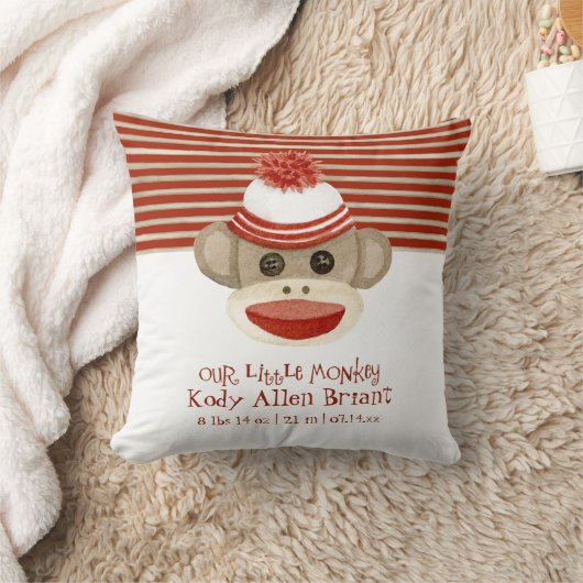 レトロのソックス猿wのストッキング帽子の男の赤ちゃんのギフト クッション (ブランケット)