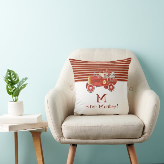 レトロのソックス猿wの消防車の男の赤ちゃんのギフト クッション (椅子)
