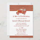 レトロのソックス猿wの消防車の男の赤ちゃんのギフト 招待状 (正面)