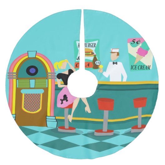 レトロのソーダ・ファウンテンのクリスマスツリーのスカート ブラッシュドポリエステルツリースカート (正面)