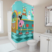 レトロのソーダ・ファウンテンのシャワー・カーテン シャワーカーテン (インサイチュ)