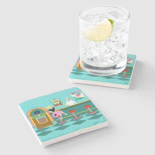 レトロのソーダ・ファウンテンの石のコースター ストーンコースター (横)