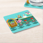 レトロのソーダ・ファウンテンの紙のコースター スクエアペーパーコースター (アングル)